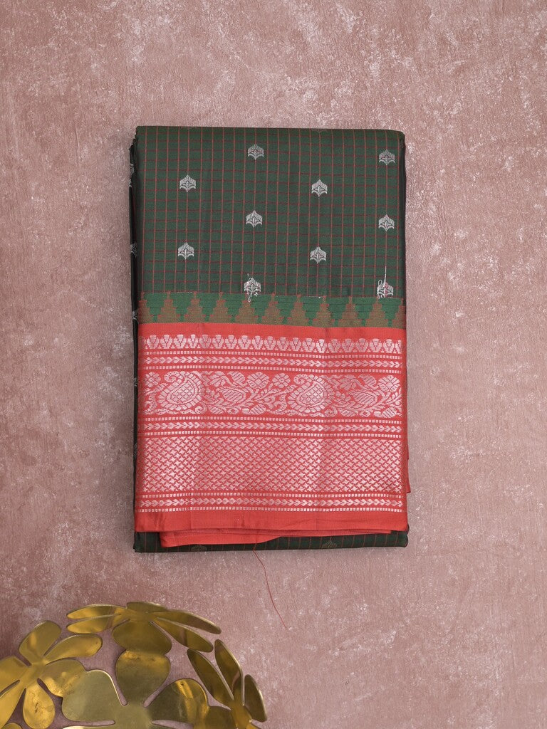Gadwal pattu saree black color allover zari motifs & kanchi border with rich pallu and contrast plain blouse