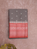 Gadwal pattu saree grey color allover zari motifs & kanchi border with rich pallu and contrast plain blouse