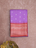 Gadwal pattu saree purple color allover zari motifs & kanchi border with rich pallu and contrast plain blouse