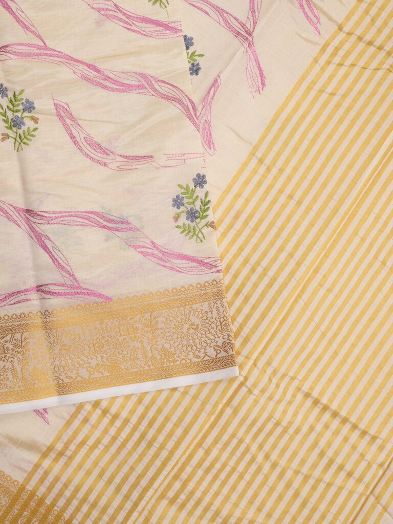 Chanderi fancy saree for women | cream | zari border | fancy sarees