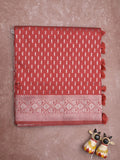 Dupion fancy saree red color allover zari motifs & zari border with rich pallu and plain blouse