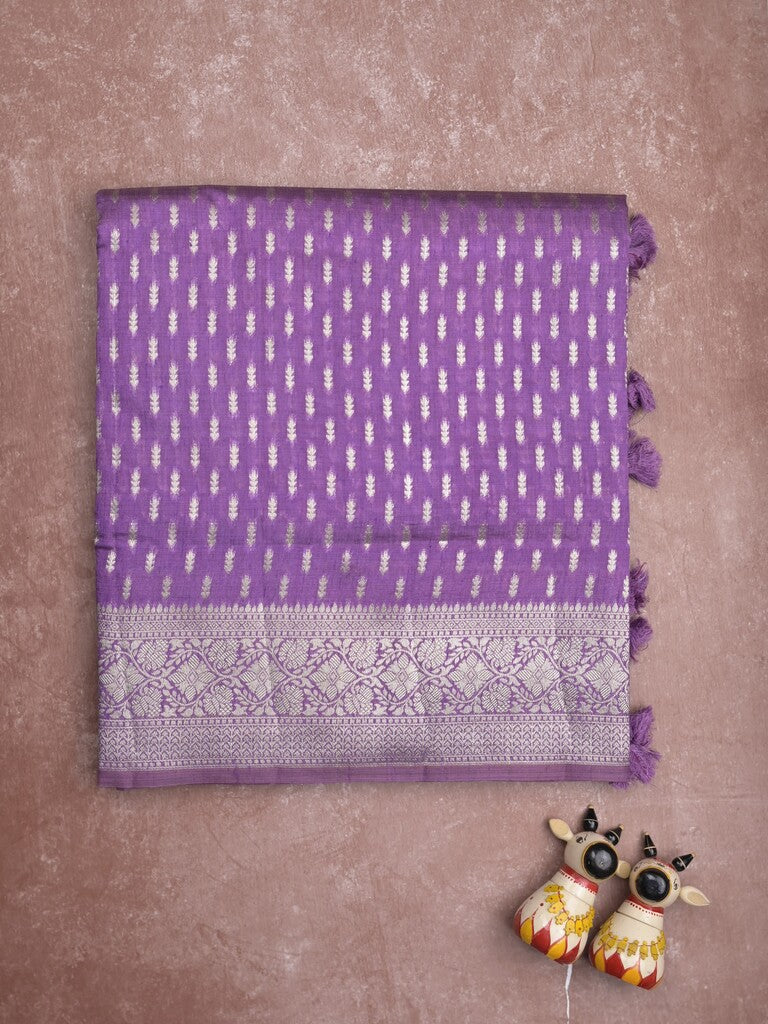 Dupion fancy saree purple color allover zari motifs & zari border with rich pallu and plain blouse