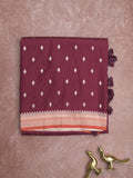 Banaras fancy saree dark maroon color allover zari motifs & zari border with brocade pallu and contrast plain blouse