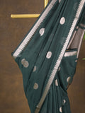 Maheshwari fancy saree in dark green color allover zari motifs & zari border with zari and plain blouse