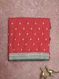 Banaras fancy saree red color allover zari motifs & zari border with brocade pallu and contrast plain blouse