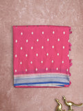 Banaras fancy saree pink color allover zari motifs & zari border with brocade pallu and contrast plain blouse