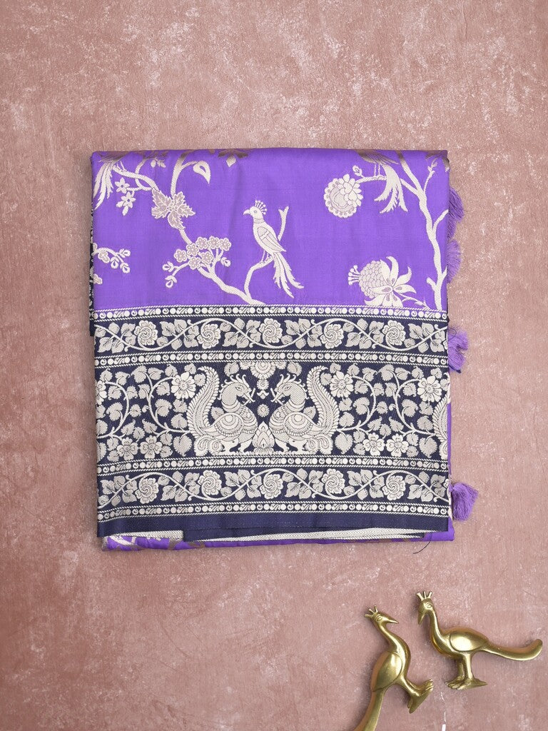 Banaras fancy saree lavender color allover zari weaves & zari border with rich pallu and plain blouse