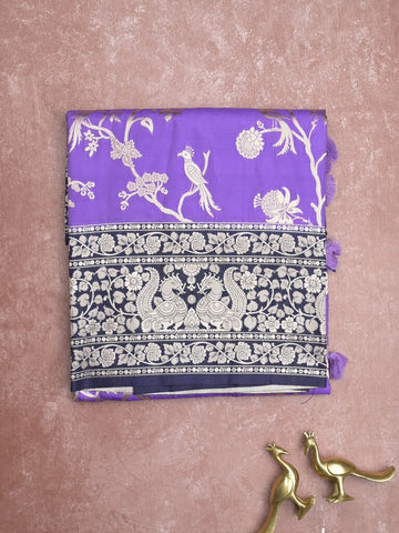 Banaras fancy saree lavender color allover zari weaves & zari border with rich pallu and plain blouse