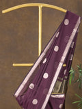 Maheshwari fancy saree in wine color allover zari motifs & zari border with zari and plain blouse