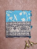 Banaras fancy saree sky blue color allover zari weaves & zari border with rich pallu and plain blouse