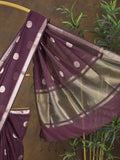 Maheshwari fancy saree in wine color allover zari motifs & zari border with zari and plain blouse