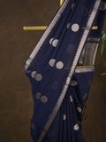 Maheshwari fancy saree in navy blue color allover zari motifs & zari border with zari and plain blouse