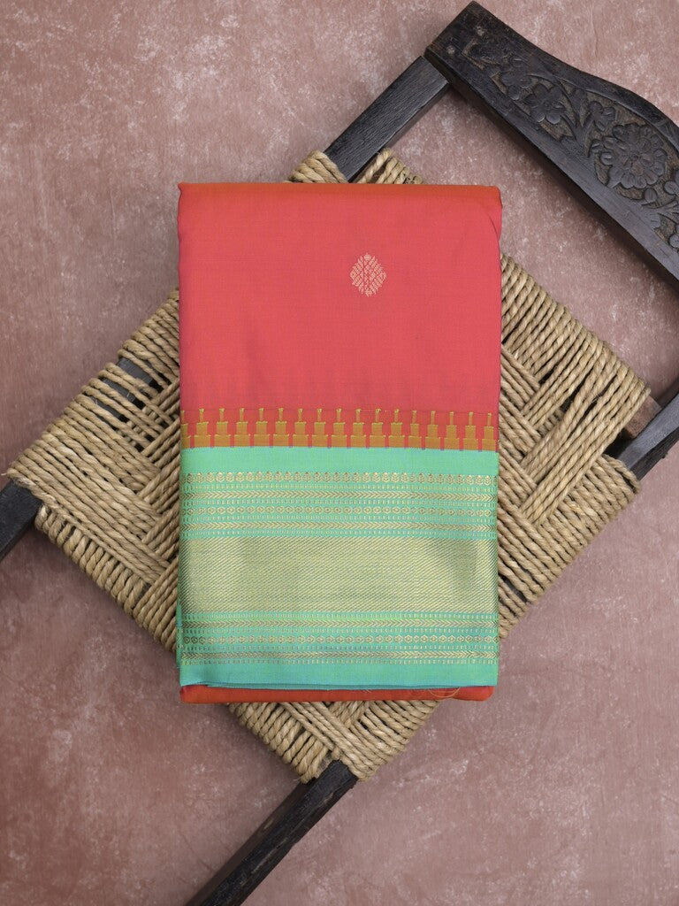 Gadwal pattu saree in red color allover zari motifs & zari border with rich pallu and plain blouse