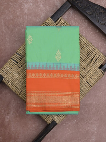 Gadwal pattu saree in lux green color allover zari motifs & zari border with rich pallu and plain blouse