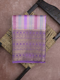 Kanchi kora pattu saree in light purple color allover zari stripes & zari border with rich pallu and plain blouse