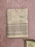 Chanderi fancy saree in cream color allover zari motifs & zari border with brocade and blouse