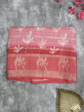 Dola silk fancy saree light pink color allover prints & contrast zari border with printed pallu and printed blouse