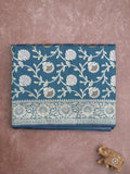 Banaras pattu saree in blue color allover zari weaves & zari border with rich pallu and striped blouse