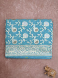 Banaras pattu saree in sky blue color allover zari weaves & zari border with rich pallu and striped blouse