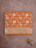 Banaras pattu saree in orange color allover zari weaves & zari border with rich pallu and striped blouse