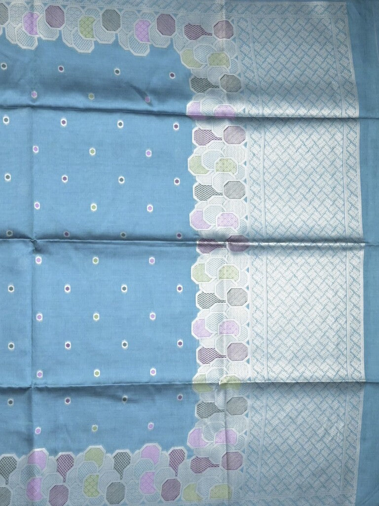 Banaras fancy saree sky blue color allover zari weaves & zari border with rich pallu and attached blouse