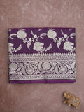 Banaras pattu saree in dark purple color allover zari weaves & zari border with rich pallu and striped blouse