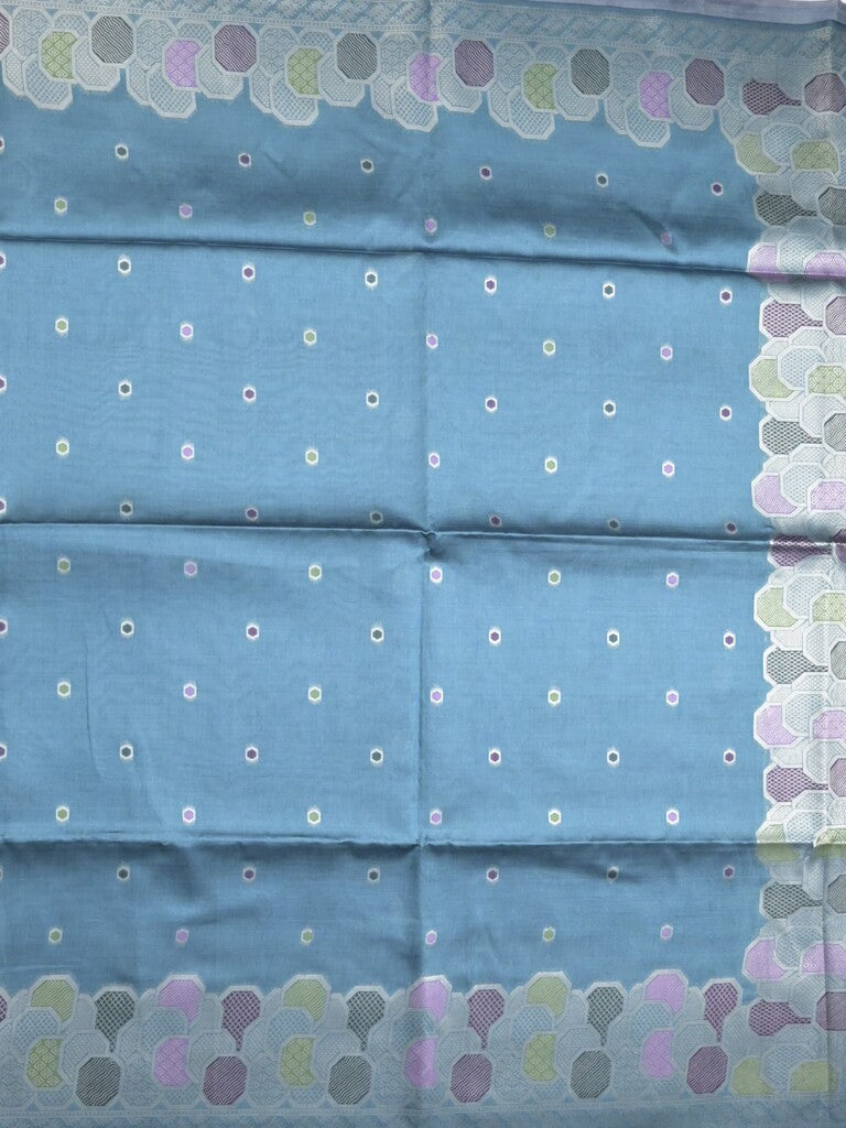 Banaras fancy saree sky blue color allover zari weaves & zari border with rich pallu and attached blouse