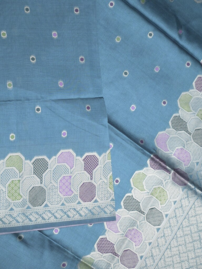 Banaras fancy saree sky blue color allover zari weaves & zari border with rich pallu and attached blouse