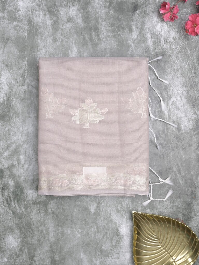 Mangalagiri fancy saree grey color allover zari motifs & zar border with zari pallu and plain self blouse