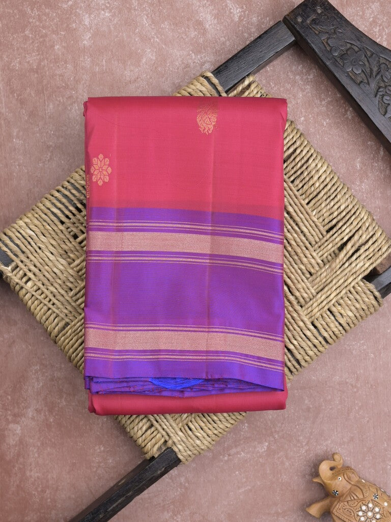 Kanchi pattu saree in pink color allover zari motifs & zari border with rich pallu and plain blouse