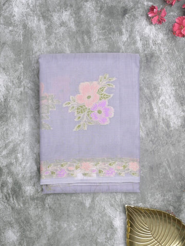 Kota fancy saree light lavender color allover zari motifs & zari border with running pallu and plain self blouse