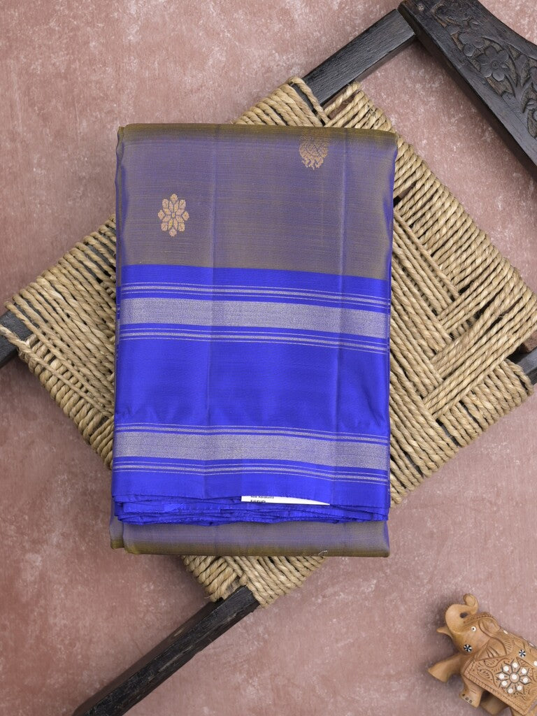 Kanchi pattu saree in bluish brown color allover zari motifs & zari border with rich pallu and plain blouse