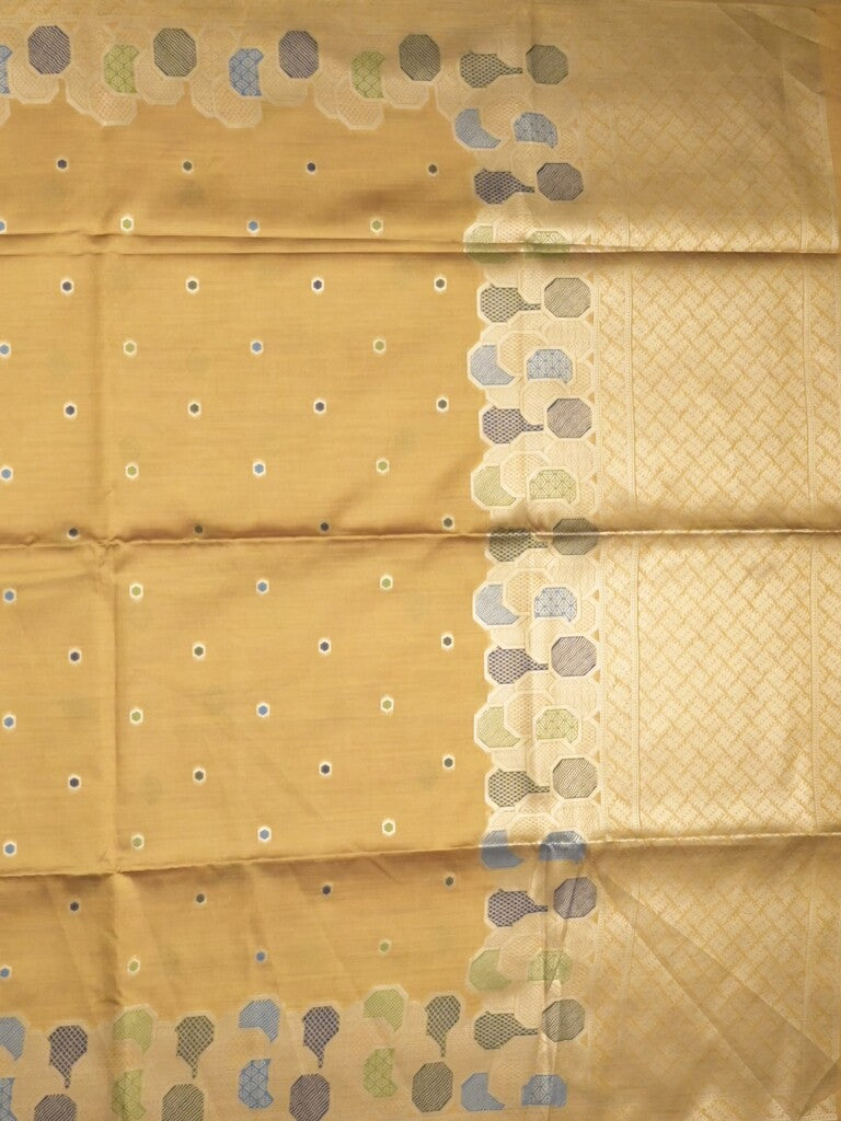 Banaras fancy saree mustard yellow color allover zari weaves & zari border with rich pallu and attached blouse
