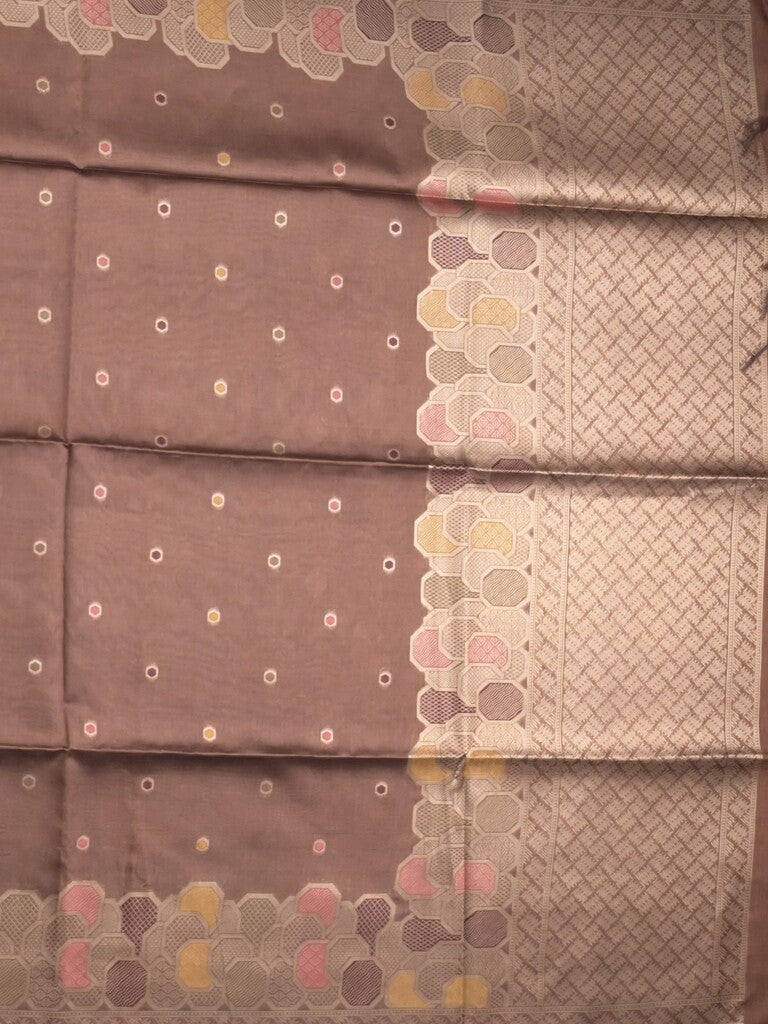 Banaras fancy saree brown color allover zari weaves & zari border with rich pallu and attached blouse