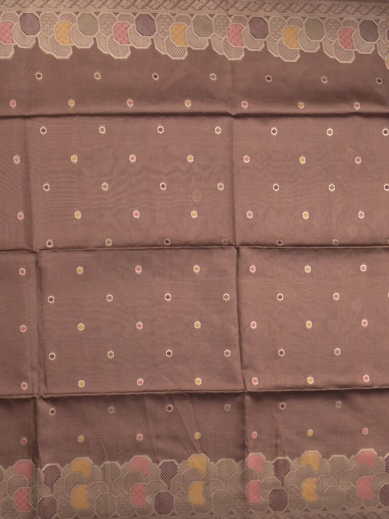 Banaras fancy saree brown color allover zari weaves & zari border with rich pallu and attached blouse