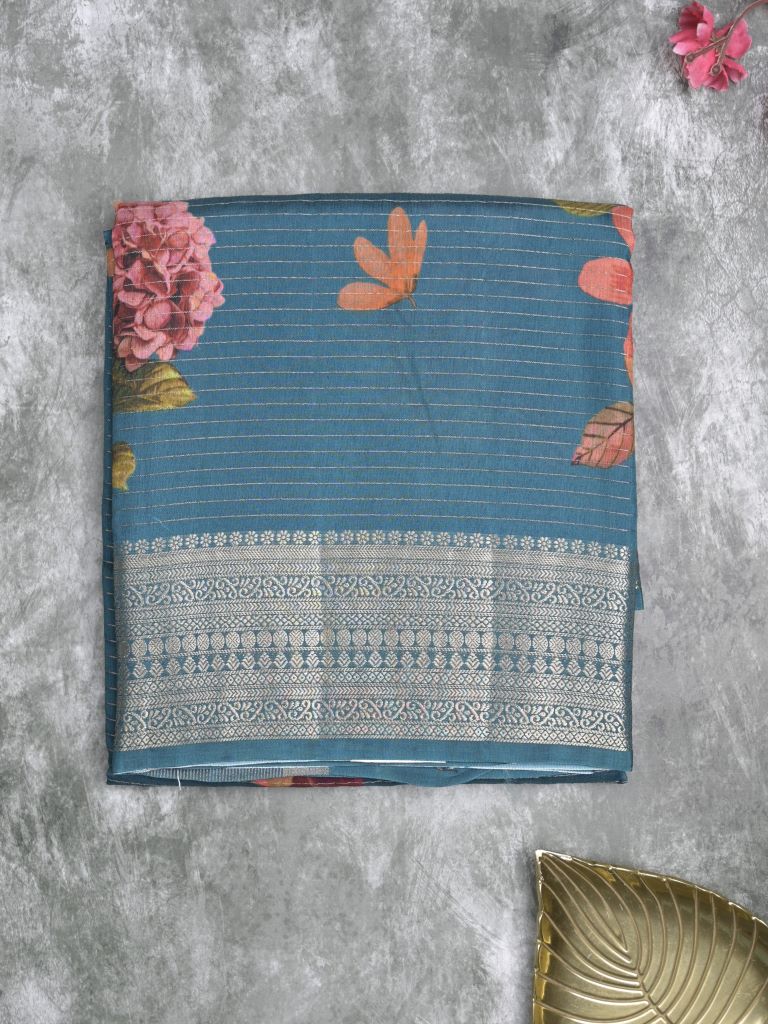 Organza fancy saree light snuff color allover zari motifs & zari border with zari weaving pallu and plain self blouse Copy