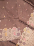 Banaras fancy saree brown color allover zari weaves & zari border with rich pallu and attached blouse