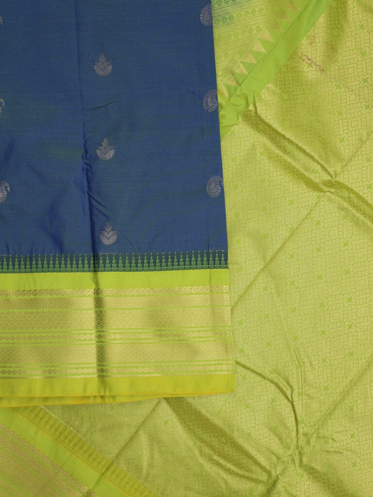 Gadwal pattu saree in royal blue color allover zari motifs & zari border with rich pallu and plain blouse