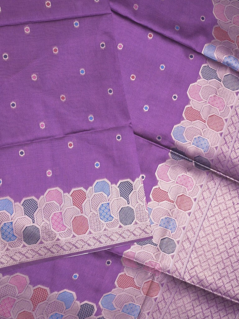 Banaras fancy saree purple color allover zari weaves & zari border with rich pallu and attached blouse