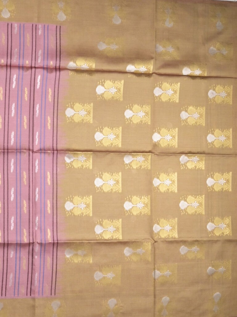 Tussar fancy saree pinkish purple color allover weaves & contrast border with zari pallu and contrast blouse