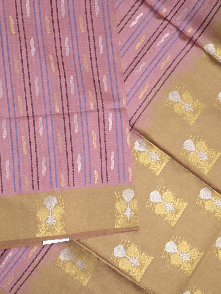 Tussar fancy saree pinkish purple color allover weaves & contrast border with zari pallu and contrast blouse
