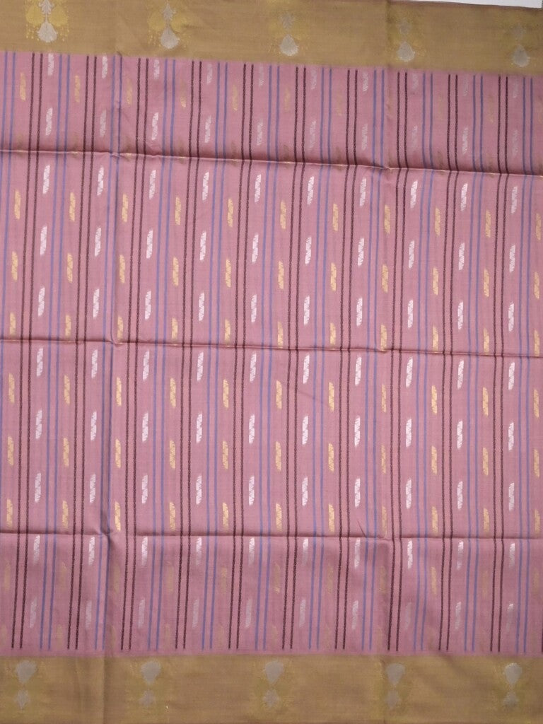 Tussar fancy saree pinkish purple color allover weaves & contrast border with zari pallu and contrast blouse