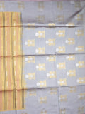 Tussar fancy saree beige color allover weaves & contrast border with zari pallu and contrast blouse