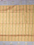Tussar fancy saree beige color allover weaves & contrast border with zari pallu and contrast blouse