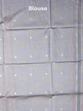 Tussar fancy saree beige color allover weaves & contrast border with zari pallu and contrast blouse