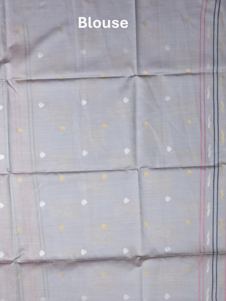 Tussar fancy saree beige color allover weaves & contrast border with zari pallu and contrast blouse