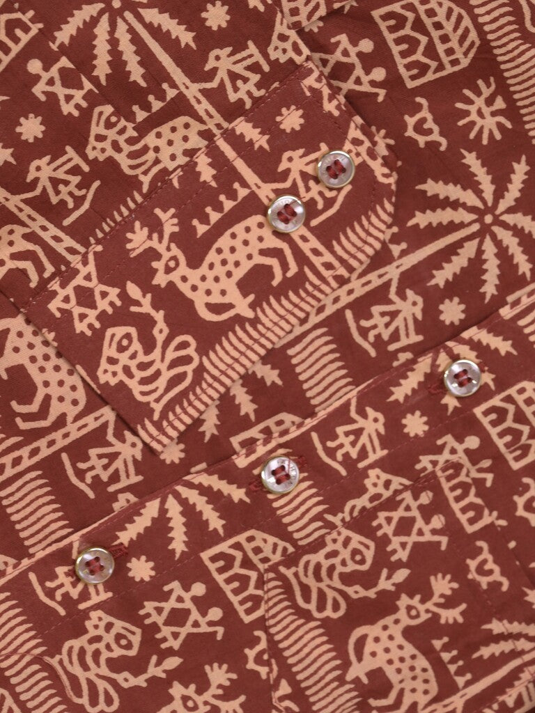Boys printed ethnic kurtha | red | full sleeves | 2-3 years