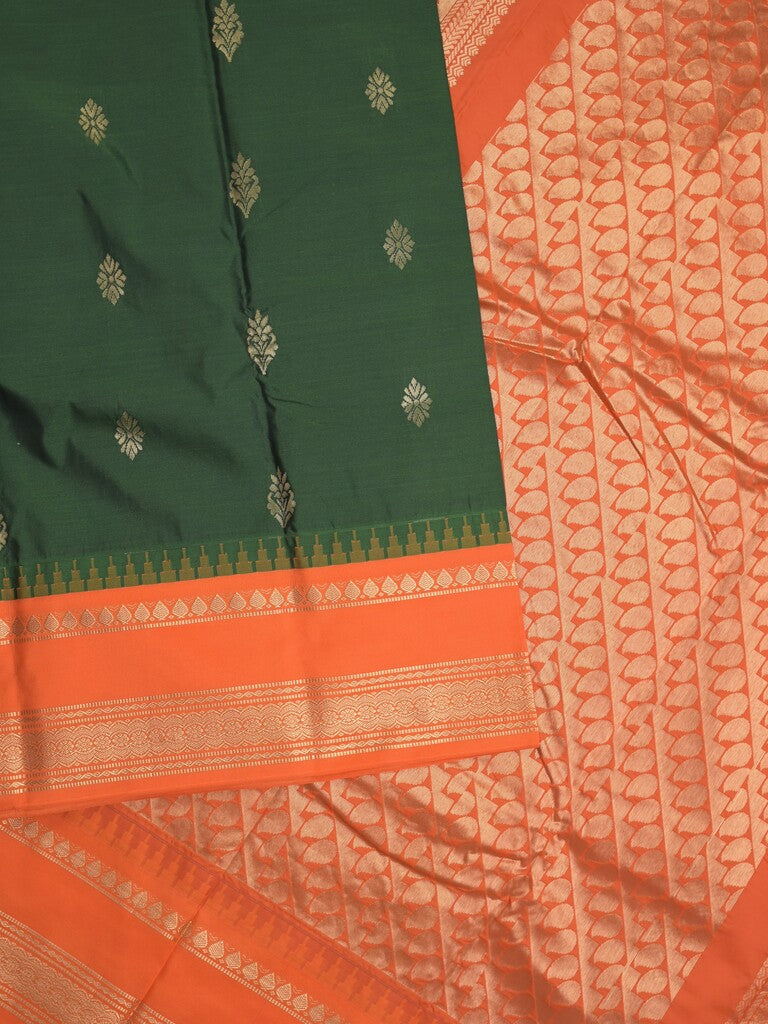 Gadwal pattu saree in bottle green color allover zari motifs & zari border with rich pallu and plain blouse