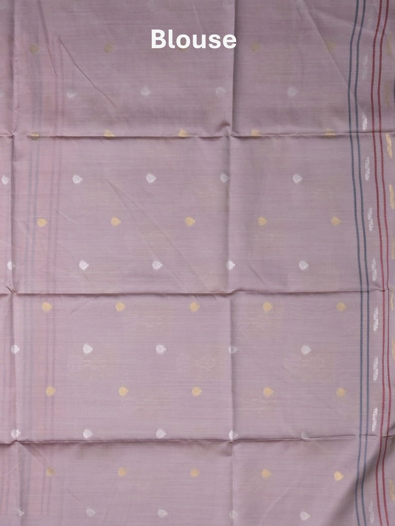 Tussar fancy saree peach color allover weaves & contrast border with zari pallu and contrast blouse