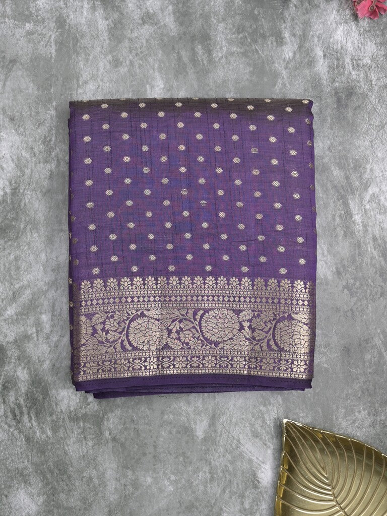 Dupion fancy saree violet color allover zari motifs & zari border with zari pallu and running blouse